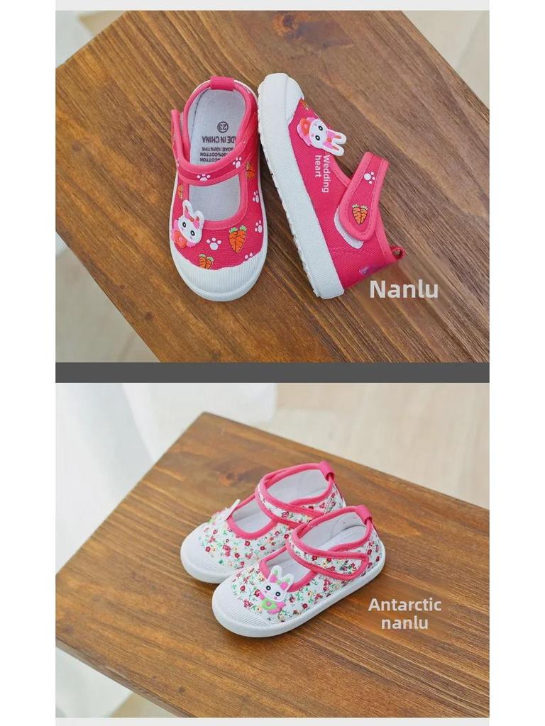 Nanlu Klettverschluss Canvas Cartoon Square Mouth Prinzessin Schuhe für Mädchen B813