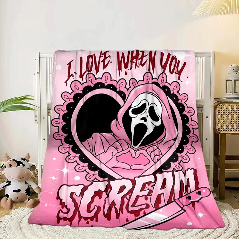 Ghostface Greetings Poster Blanket Flannel Blanket for Bed, Sofa, Camping, Hiking, Picnic Essentials, Gift for Family Fan Gifts