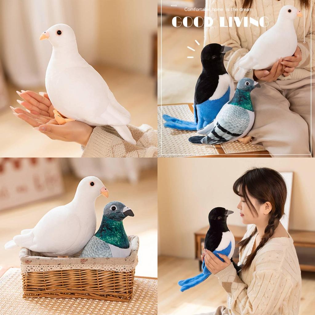 Realistic Plush Pigeon Toy With Soft Pp Cotton Filling, Perfect For Decor And Gifts, Available In White And Green