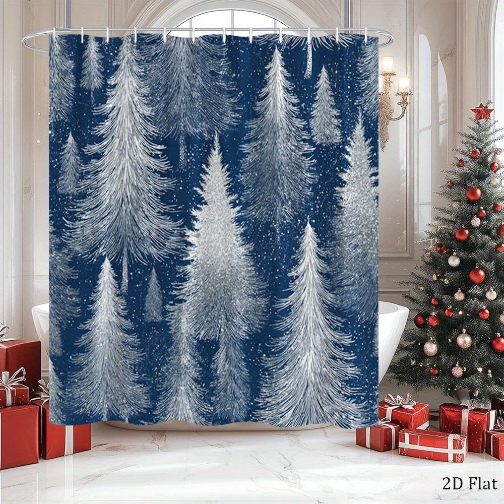 1Pc Winter Cedar Forest Shower Curtain - Large 70.8X70.8 Inch Gray-Blue-White Snowflake Bathroom Decor With 12 Hooks, Machine