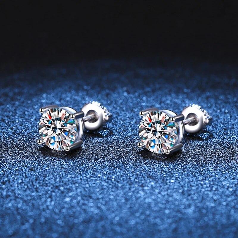 D Color  2 Carat Moissanite Earrings Studs for Women Men Screw Thread Ear Stud 925 Solid Silver With White Gold Plated Jewelry