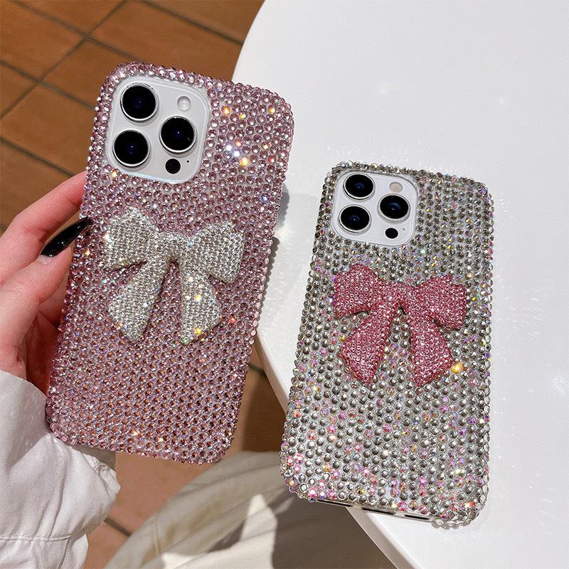 Elegant Diamond Bowknot Phone Case for 17 Promax, 15 Pro, and 12/11/16/15 Models