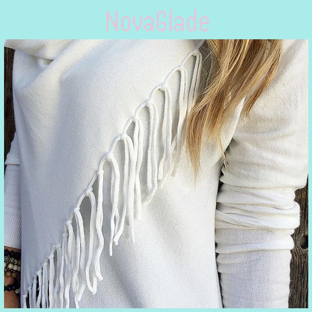 Elegant Women's Irregular Tassel Cardigan Sweater Poncho Shawl With Classic Design
