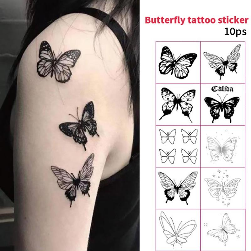 10 ks Vodotěsná dočasná tetovací nálepka Malý motýl Body Art Falešné tetování Flash tetování Klíční kost Pro muže Ženy Děti