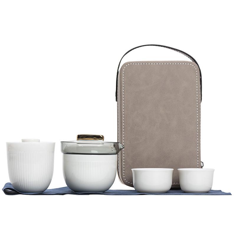 High-grade Suet Jade Travel Portable Express Cup, One Pot and Three Cups of Kung Fu Tea Set, Teapot Companion Gift
