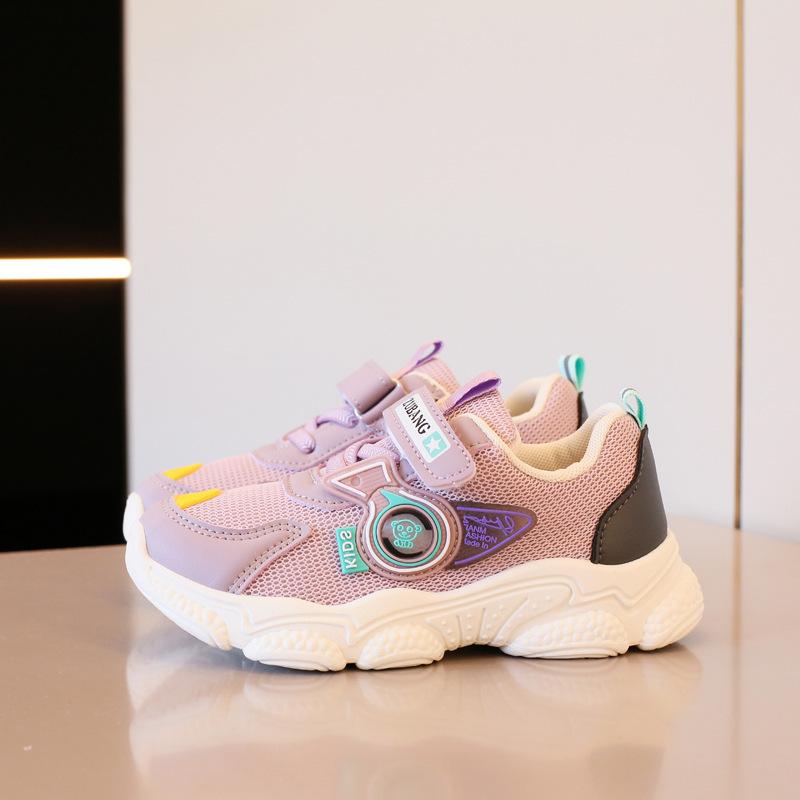 Spring Autumn Kids Breathable Mesh Sneakers Boys Girls Baby Fashionable Versatile Leather Surface Casual Running Shoes 22 фиолетовый
