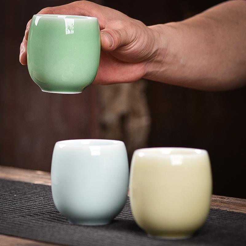 Celadon Glaze Ceramic Tea Cup with Crackle Ice Pattern 6 Colors Personal Master Cup Handmade Gongfu Tea Set Aesthetic Gift