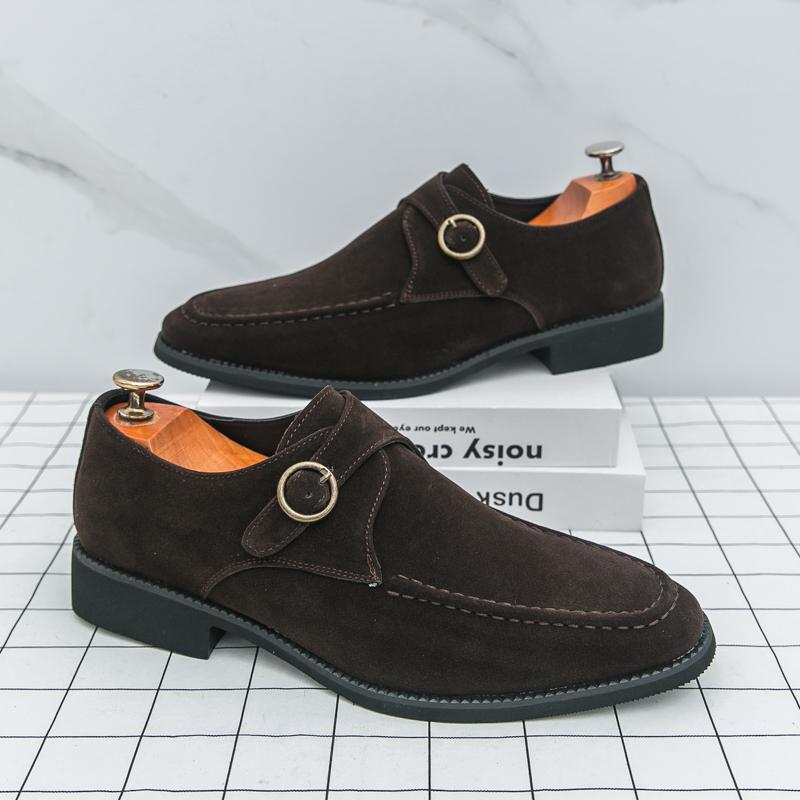 Monk Strap Loafers New Men's Pointed Black Brown Purple Leather Shoes Designer Formal Wedding Prom Dress Homecoming Footwear