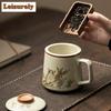 400ml Antique Ru Kiln Porcelain Filter Tea Separator Cup Cute Tree Cat Office Work Mug Personal Water Mug With Lid Handgrip Cups
