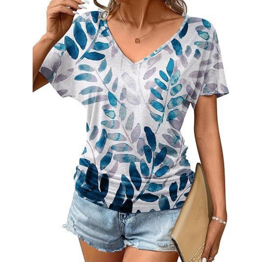 women fashion v neck short sleeve 3d print t shirt summer comfortable sportwear tops