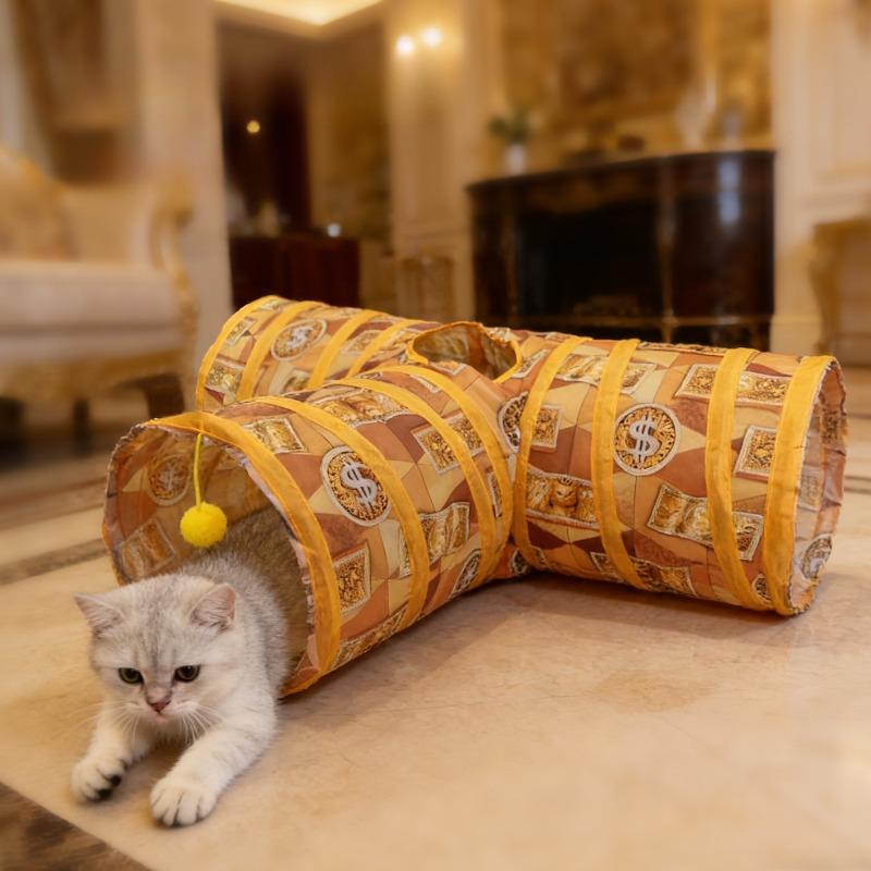 Collapsible Cat Tunnel Toy Interactive Foldable Cat Play Tube with Hanging Ball Indoor Pet Tunnel for Kitty Exercise & Hunting