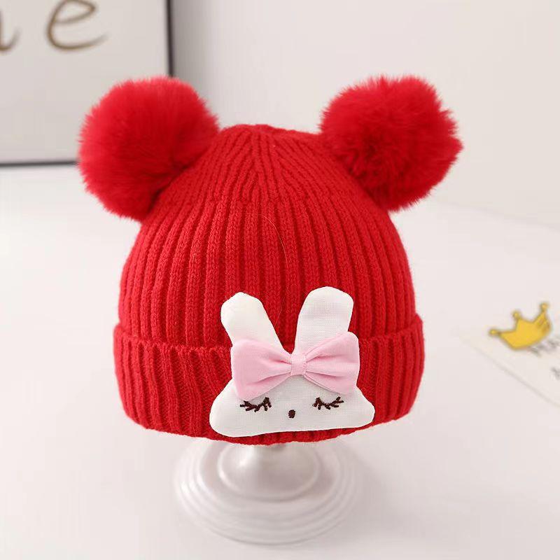 Baby hat cute cartoon bunny wool hat winter male and female baby warm ear hat knitted hat