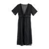 Abito da spiaggia taglie forti S-3XL per donna nero solido bianco pizzo abbigliamento da spiaggia protezione solare vestiti maglia copricostume da spiaggia per donna