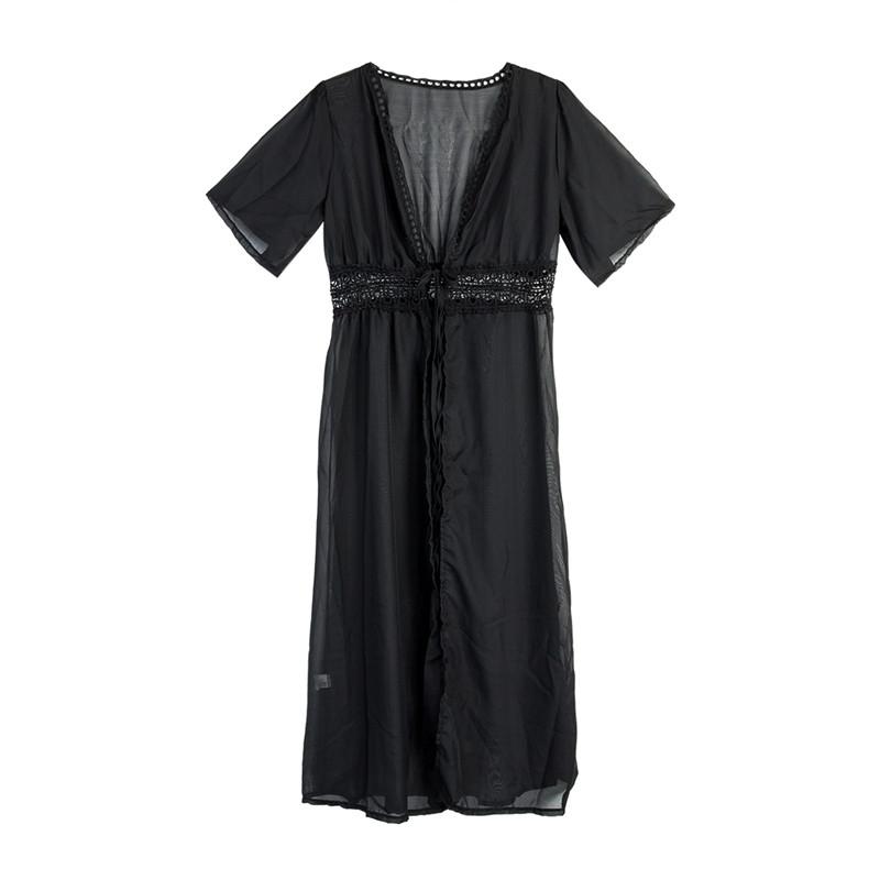 Abito da spiaggia taglie forti S-3XL per donna nero solido bianco pizzo abbigliamento da spiaggia protezione solare vestiti maglia copricostume da spiaggia per donna