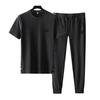 Summer Men Pleated Shirt Pants Two-pieces Set Thin Soft Breathable Tracksuit Casual Sports