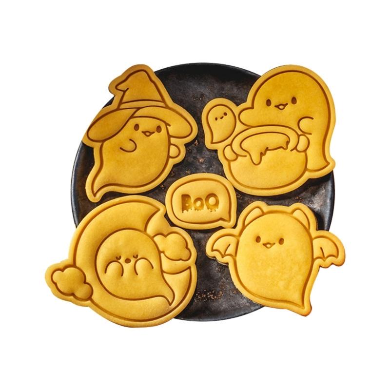 5Pcs Biscuits Mold Halloween Specter Cookie Cutter Biscuits Fondant Cookie Stamp Kitchen Tool Party Supplies
