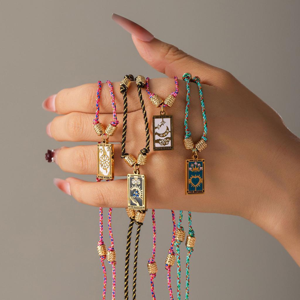 Titanium Steel Gold-Plated Necklace Tarot Card Point Drill Oil Drip Rope Hand-Knotted Popular Fashion Jewelry Women