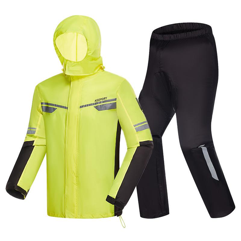 Waterproof Motorcycle Rainsuit Split Raincoat Suit Lightweight Foldable Windproof Reflective Cycling Motorbike Jacket And Pants XL флуоресцентный желтый
