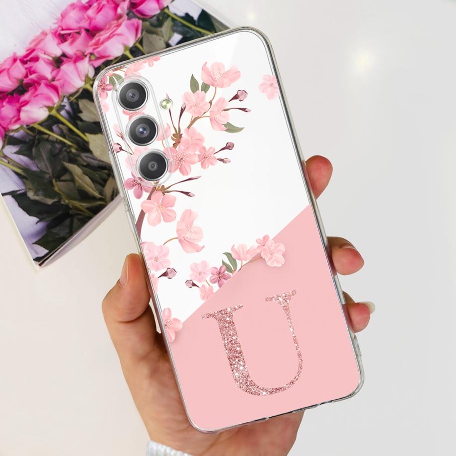 For Samsung Galaxy A55 A35 A25 5G Case 2024 New Cute Letters Flower Transparent Soft Cover For Samsung A55 5G SM-A556B TPU Funda