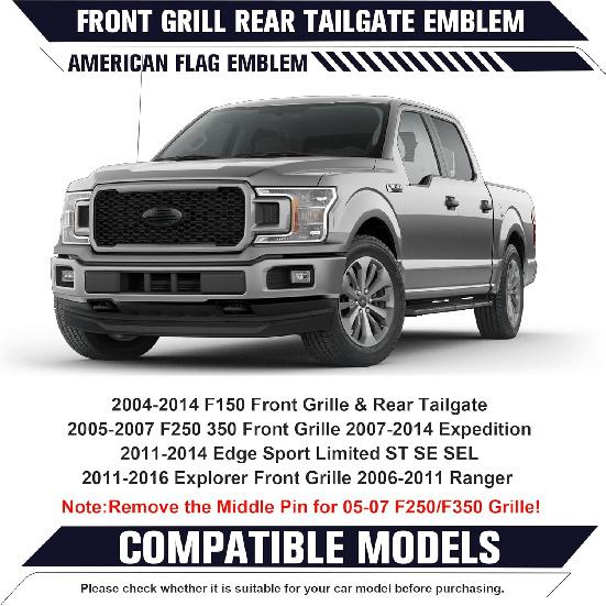 9 Inch Front Grill Rear Tailgate Emblem Fit For Ford 04-14 F150, 11-14 Edge, 11-16 Explorer, 06-11 Ranger, 07-14 Expedition (Pack Of 2)