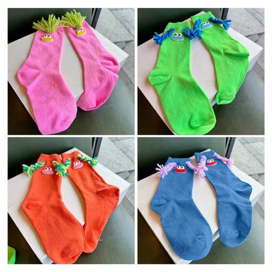 Funny Cartoon Socks Crazy Silly Socks with Braids Women Men Crew Socks with Sausage Lips Eyes for Party Daily Wear Birthday Festive Gifts