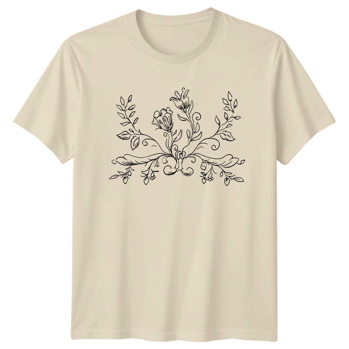 Elegant Floral Sketch Art Design T-Shirt Vintage Botanical Art Nature Design XXL