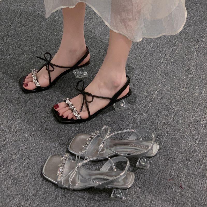 Fairy style thick heel with thick heel sandals 2025 summer new fashion versatile bow French small sandals