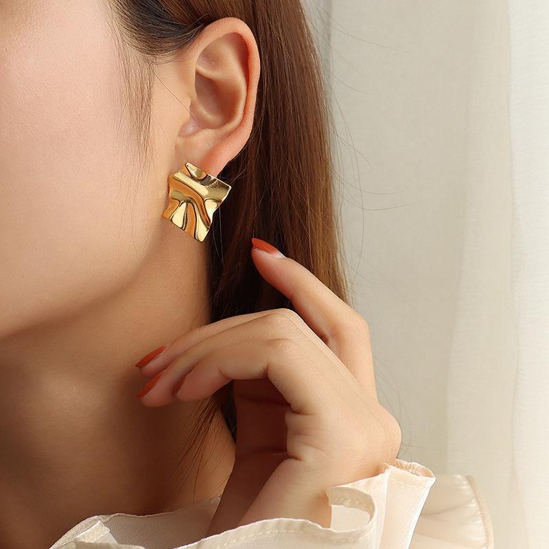 Dongdaemun Pleated Textured Earrings in 18K Gold-Plated Titanium Steel