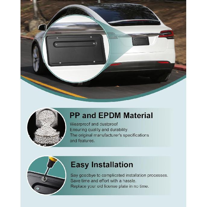 Rear License Plate Holder For Tesla Model Y And Model 3, Back License Plate Bracket Frames With Screws And Backseat Air Vent Cover, Rear Plate