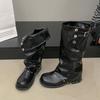 Retro white high-end thick-heeled boots children's autumn 0000 new models with skirts, thin knights, trousers, boots, boots
