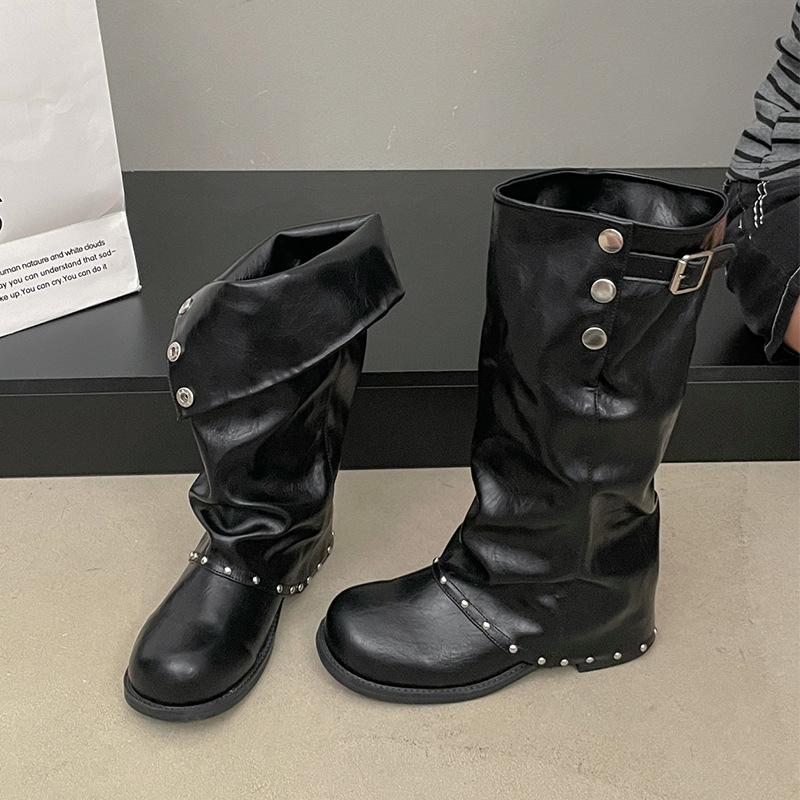 Retro white high-end thick-heeled boots children's autumn 0000 new models with skirts, thin knights, trousers, boots, boots