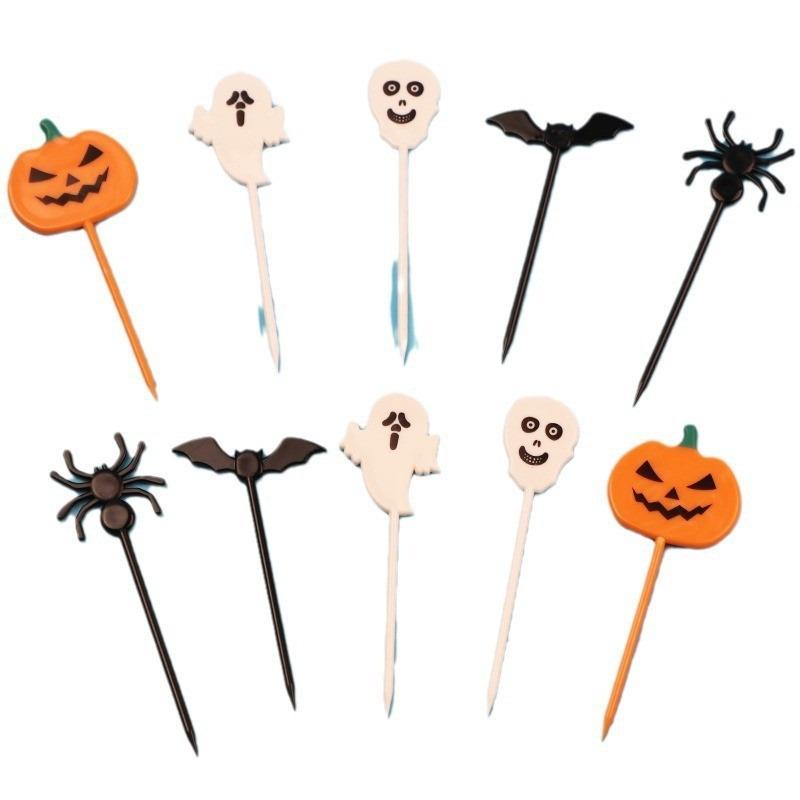 Halloween Toothpicks Mix Set Pumpkin Ghost Bat Fruit Fork Dessert Cocktail Cake Decoration Picks Halloween party Supplies