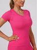 Women's Slim Fit V-Neck Striped Short-Sleeve Yoga T-Shirt