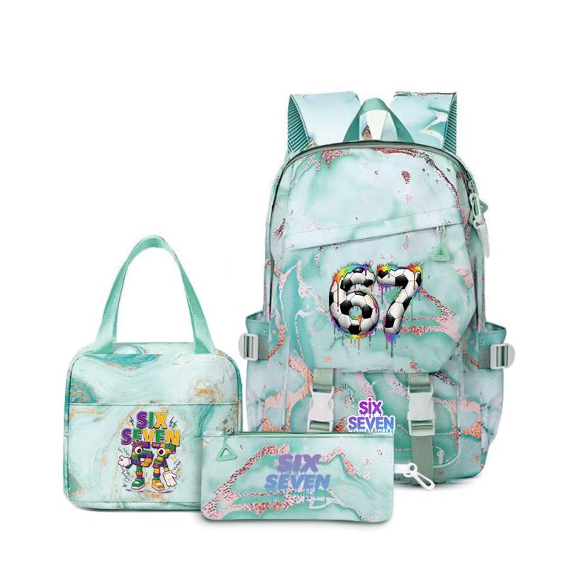 Kids Cartoon Print School Backpack Set Grades 3-4 Waterproof Oxford Fabric Ergonomic Shoulder Straps 3-Piece Travel Lunch