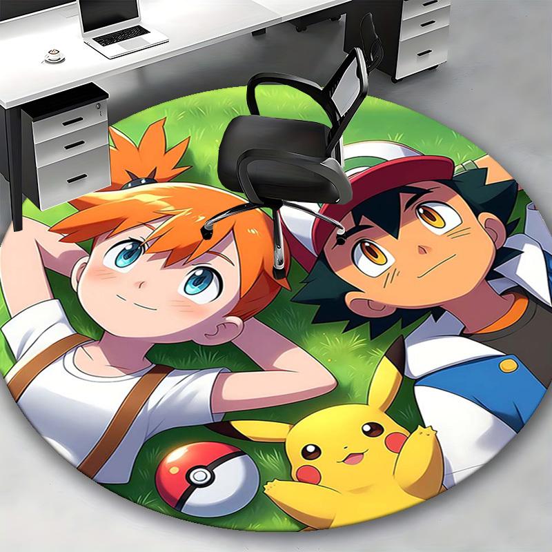1pc Pokémon Pikachu & Friends Round Carpet - Anime Design Chair Mat, Office Gift, Seasonal Decor, Suitable for Home, Living Room