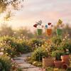 Set Of 3 Metal Garden Stakes, Whimsical Animal & Flower Potted Plant Yard Decor, Colorful Outdoor Ornaments For Flower Beds & Lawns