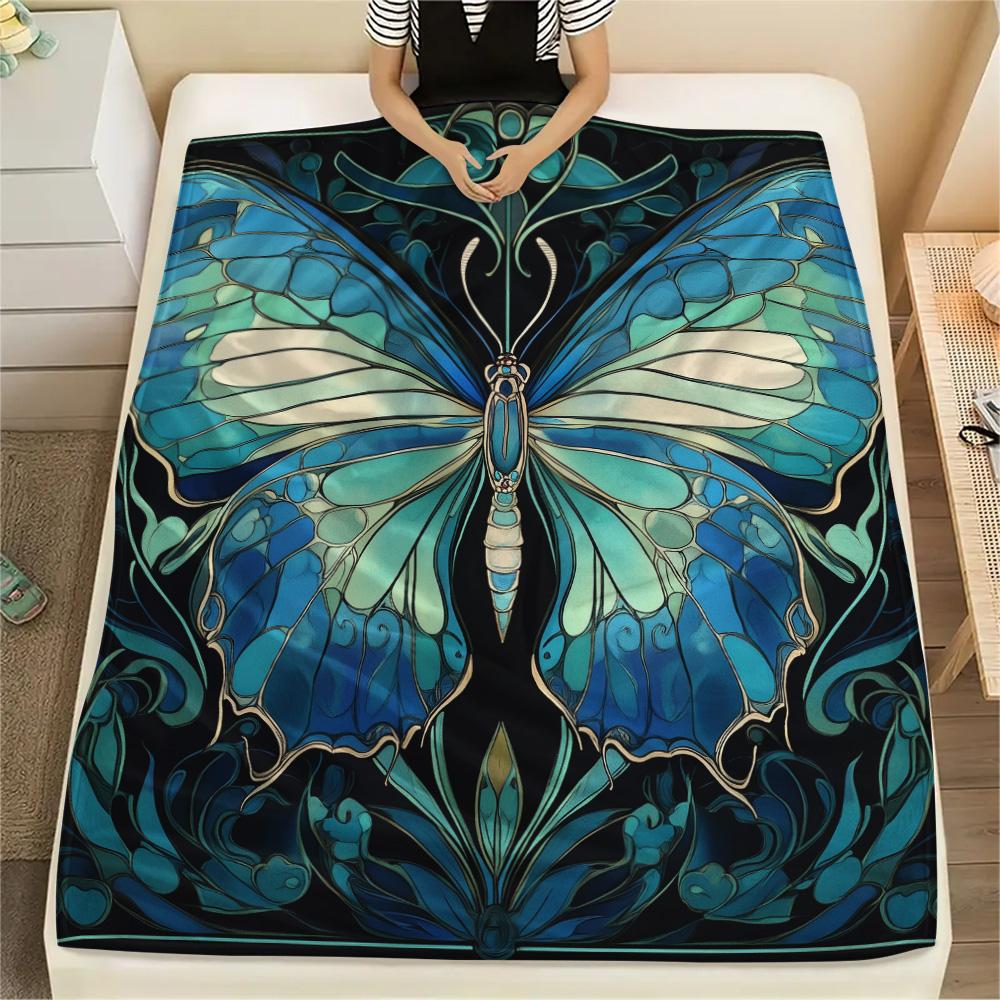 

Cyan Butterflies Print Flannel Blanket, High quality Comfortable for All Seasons, Home Decor, Warmth and Comfort 80cm x 120cm