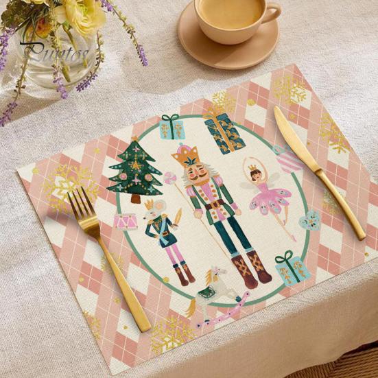Sturdy Hemmed Table Linens Christmas Mat, Heat-Resistant Faux Linen Placemat, Non-Slip Heat Resistant Pads Washable for Holiday Dining Party Decor Non