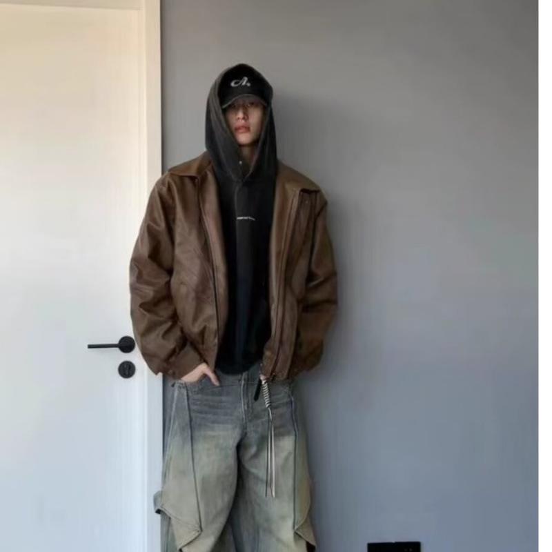 Maillard Men's Retro Patchwork Leather Motorcycle Jacket - High Street Fashion Cleanfit