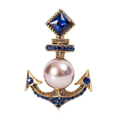Retro Kristal Parel Anker Broche Spelden Strass Steentjes Vest Trui Reversspeld Luxulry Sieraden Broches Voor Vrouwen Accessoires