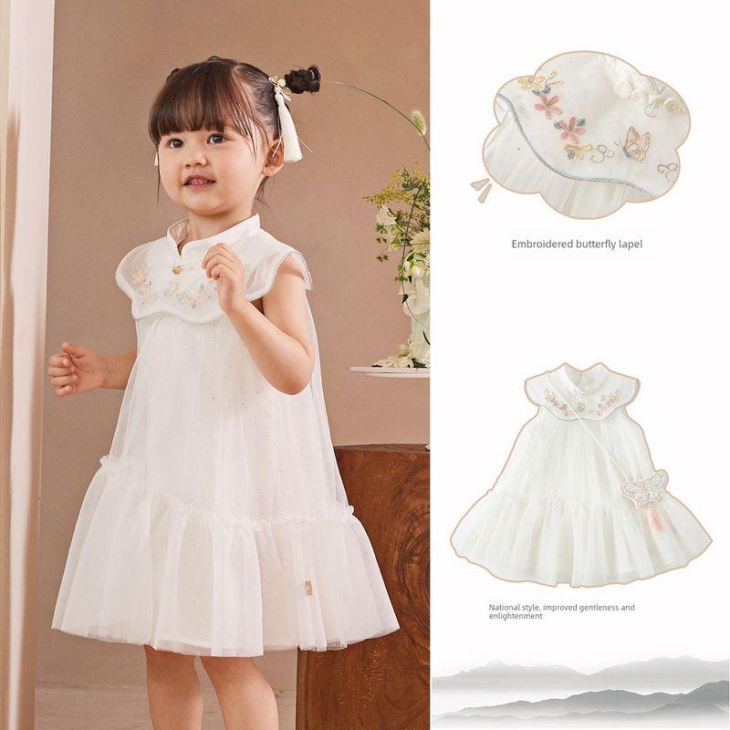 Dave & Bella Girl Dress Summer Baby Han Chinese Clothing Skirt Kids Mesh Princess Dress Fashionable Children s Clothing White [Ready Stock] 120