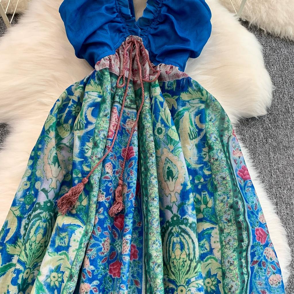 Summer Women Sexy Halter Open Back Print Long Maxi Holiday Beach Dresses