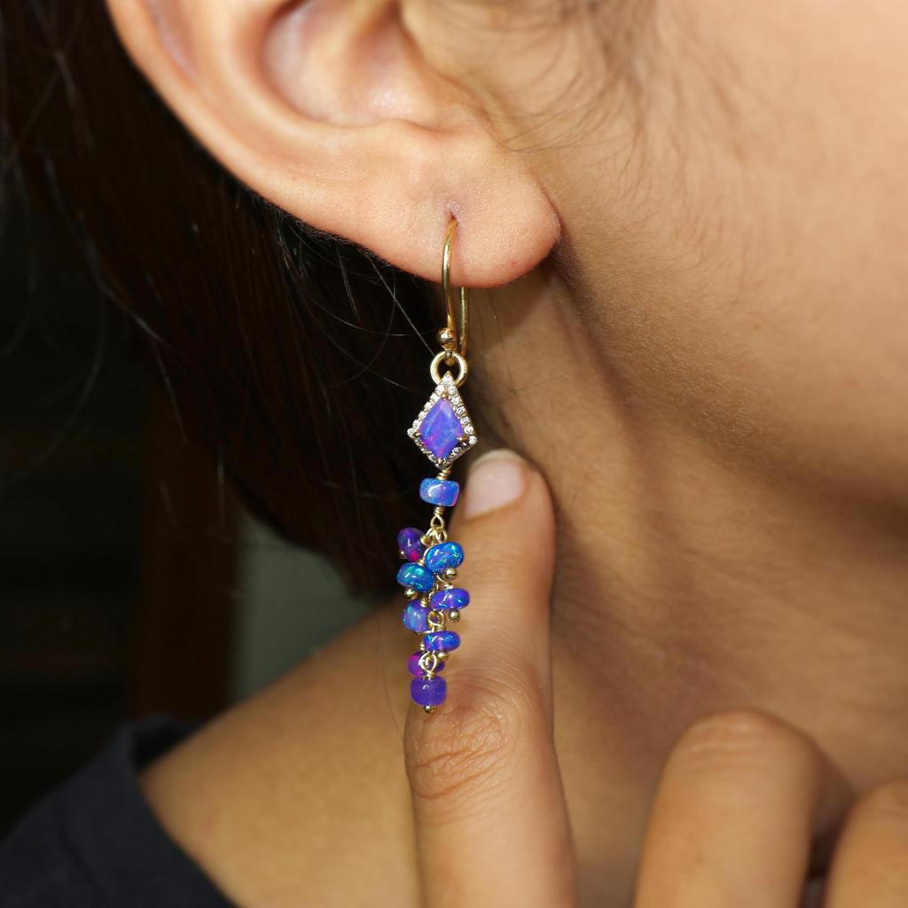Lavender Multifire Kite Opal Drop and Dangle Earrings, Genuine Fire Lavender Opal Beaded Earrings, October Birthstone Jewelry, Delicate Gift