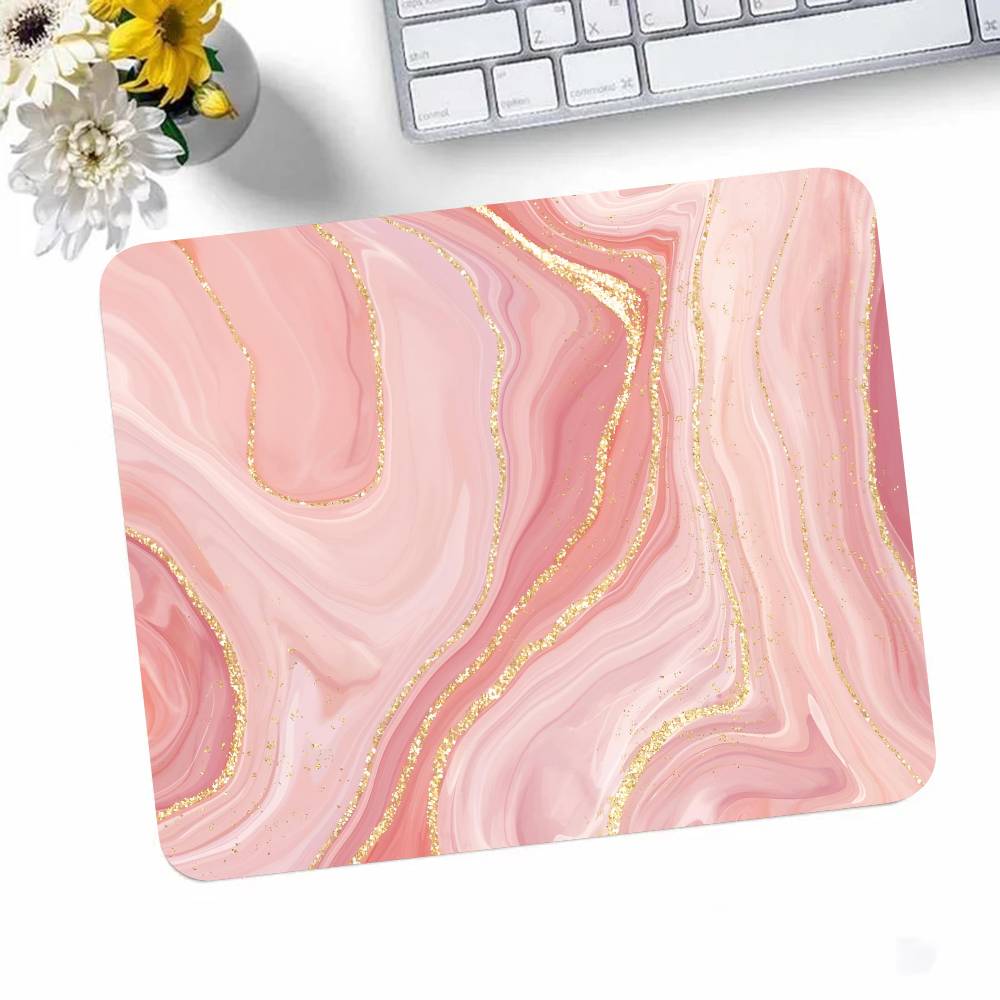 Pink Gold Marble Mousepad Small LockEdge Mouse Pad For Gamers Computer Desk Pad Rectangular Anti-slip Rubber