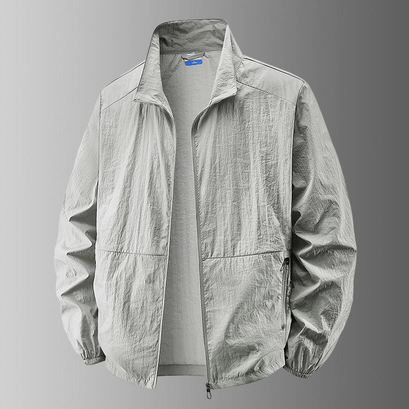 

Plus Size 8XL Summer Men s Breathable Sunscreen Clothing Outdoor Casual Jacket Youth Stand-up Collar Loose Large Size Skin Clothing M светло-серый