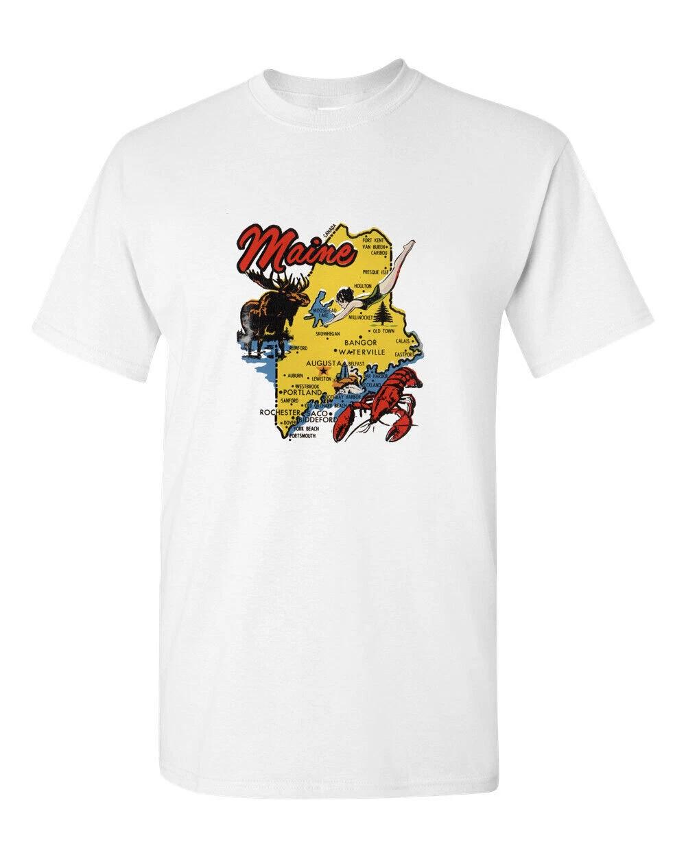 T Shirt Vtg Travel Art 100% Cotton Tourist State Retro Maine Lobster Vacation XL