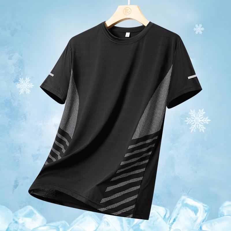 Men's Silk Ice Round Collar T-shirt, Simple Running Fitness Suit, Breathable Thin T-shirt, Quick Dry T-shirt, Summer