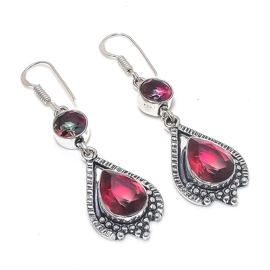 

Natural Pink Rubillite Gemstone Handmade 925 Sterling Silver Earring 2.36 l8Y85