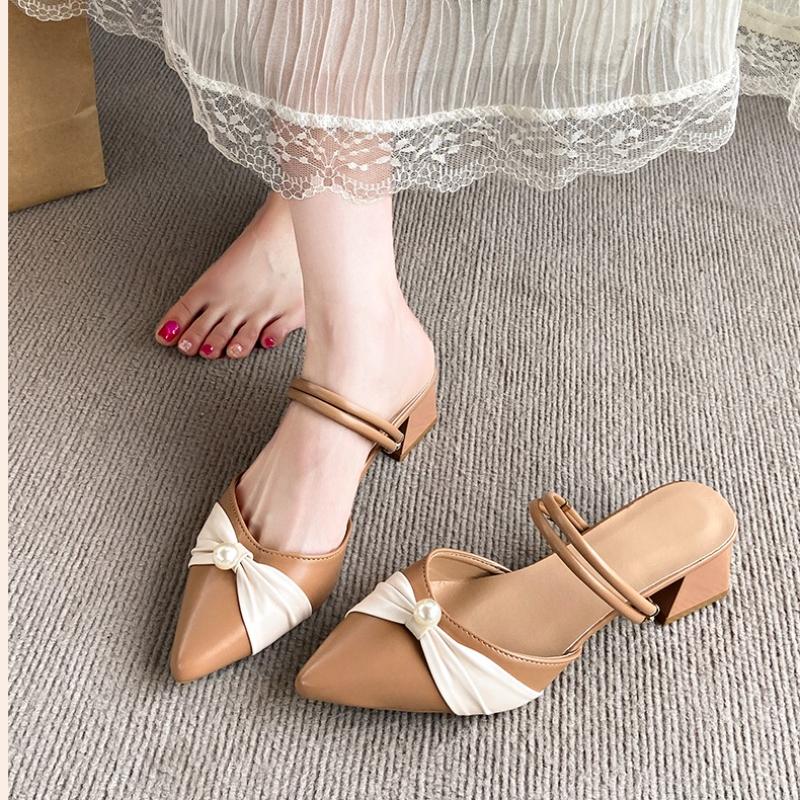 Moda Lato Moda Nowy Jednolity Kolor Szpiczasty Nosek 2-sposoby Noszenia Damskie Sandały na Wysokim Obcasie Moda Seksowne Codzienne Bankietowe Modne Kapcie