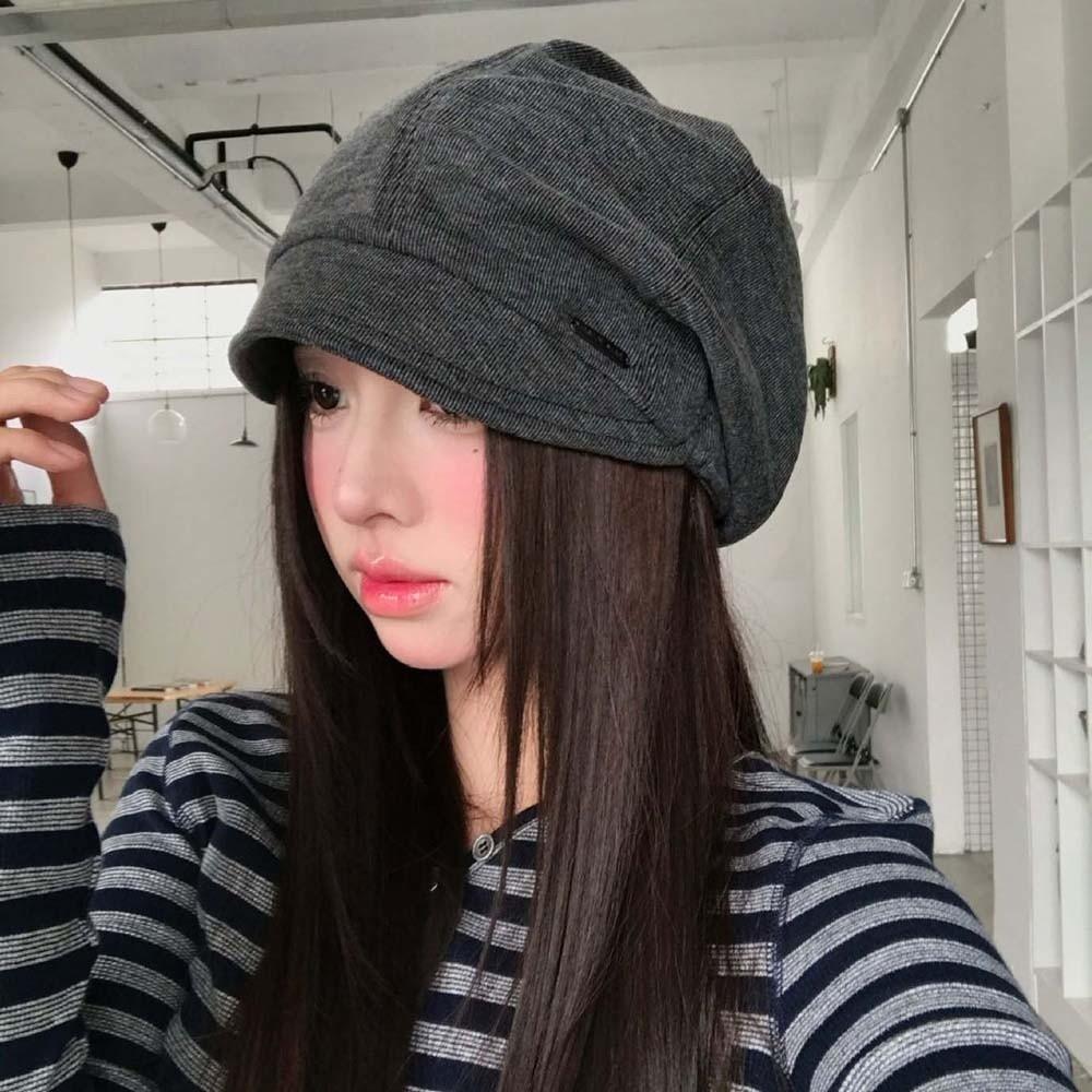 Rivet Ornament Slouchy Beret Solid Color Studded Beanie Newsboy Cap Short Brim Hat Fashion Girls